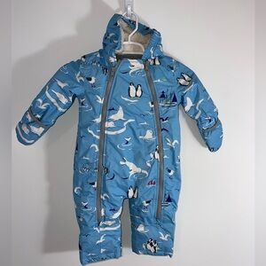 BABY BODEN Blue Penguin-Print Insulated Kids One-Piece Snowsuit 12-18 months